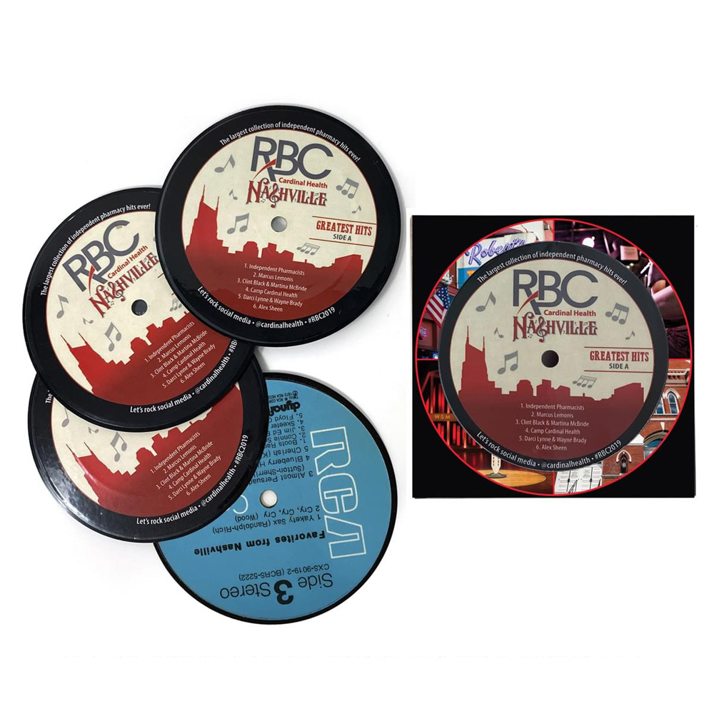 4 Piece Recycled Record Coaster Set Custom Box | USA Made
