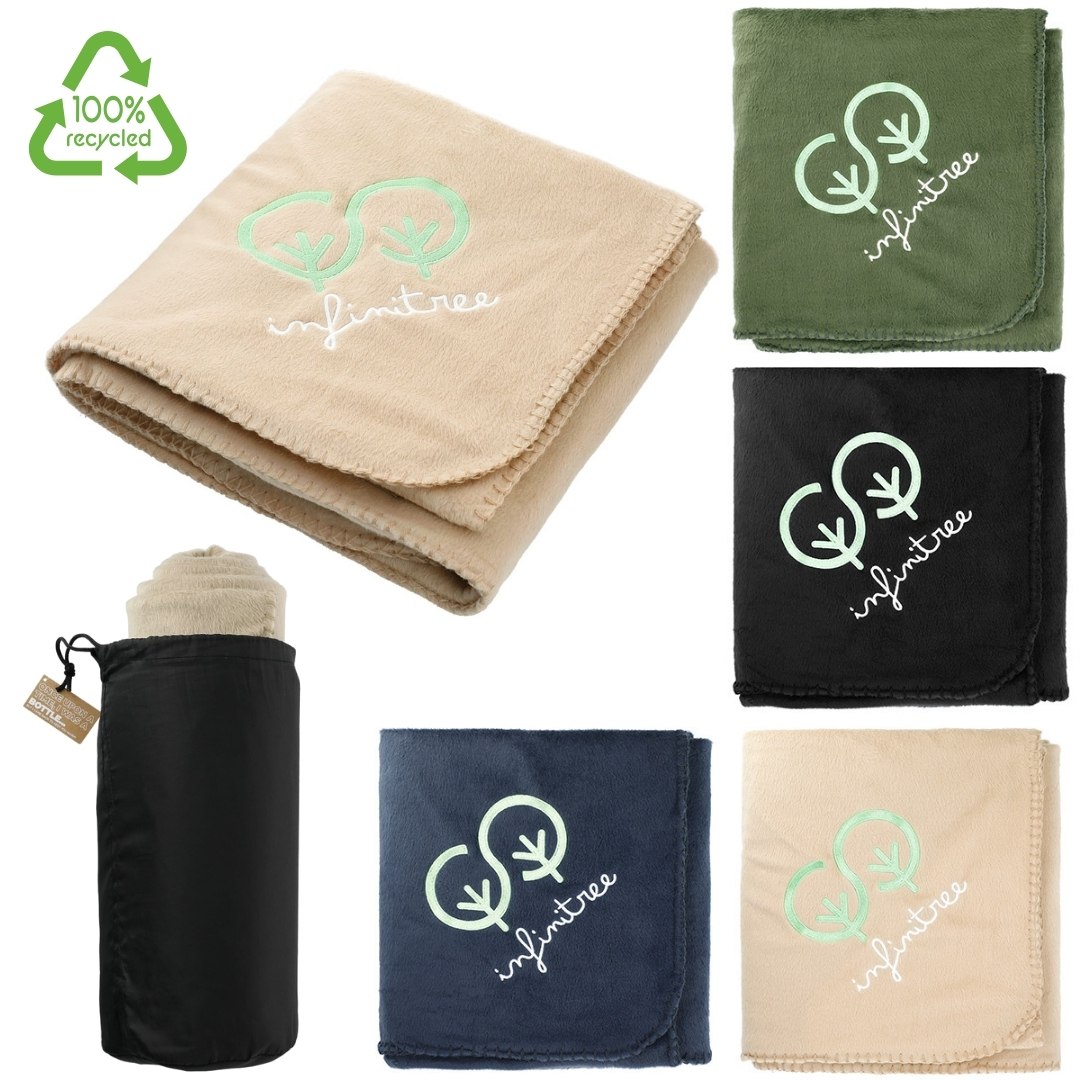 100% Recycled PET Fleece Blanket with RPET Pouch Recycled Fleece Blanket