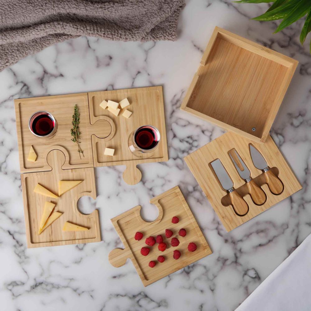 6 Piece Bamboo Puzzle Cheeseboard Set | 7x8