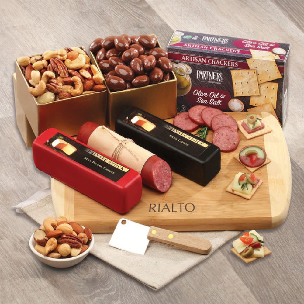 Gourmet Bamboo Cheese & Snack Board Gift Set  Shelf Stable Cheese