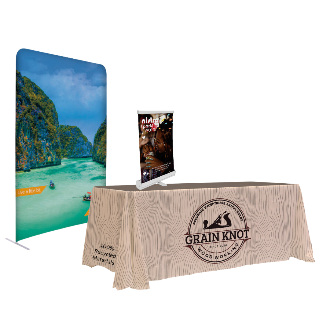 Fully Custom Event Booth Display Set | Table Throw, Banner, Tabletop Display
