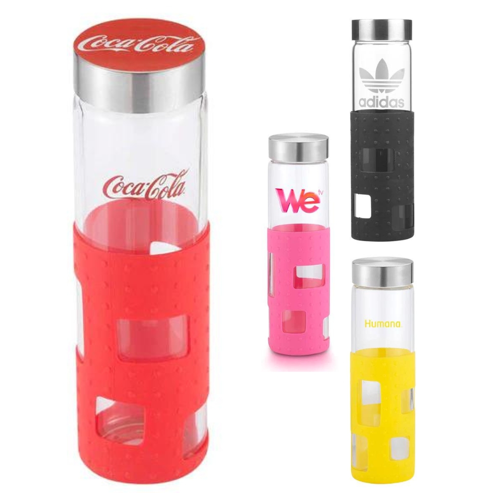 20 oz Custom Glass Bottle with Silicone Rectangle Cutouts 