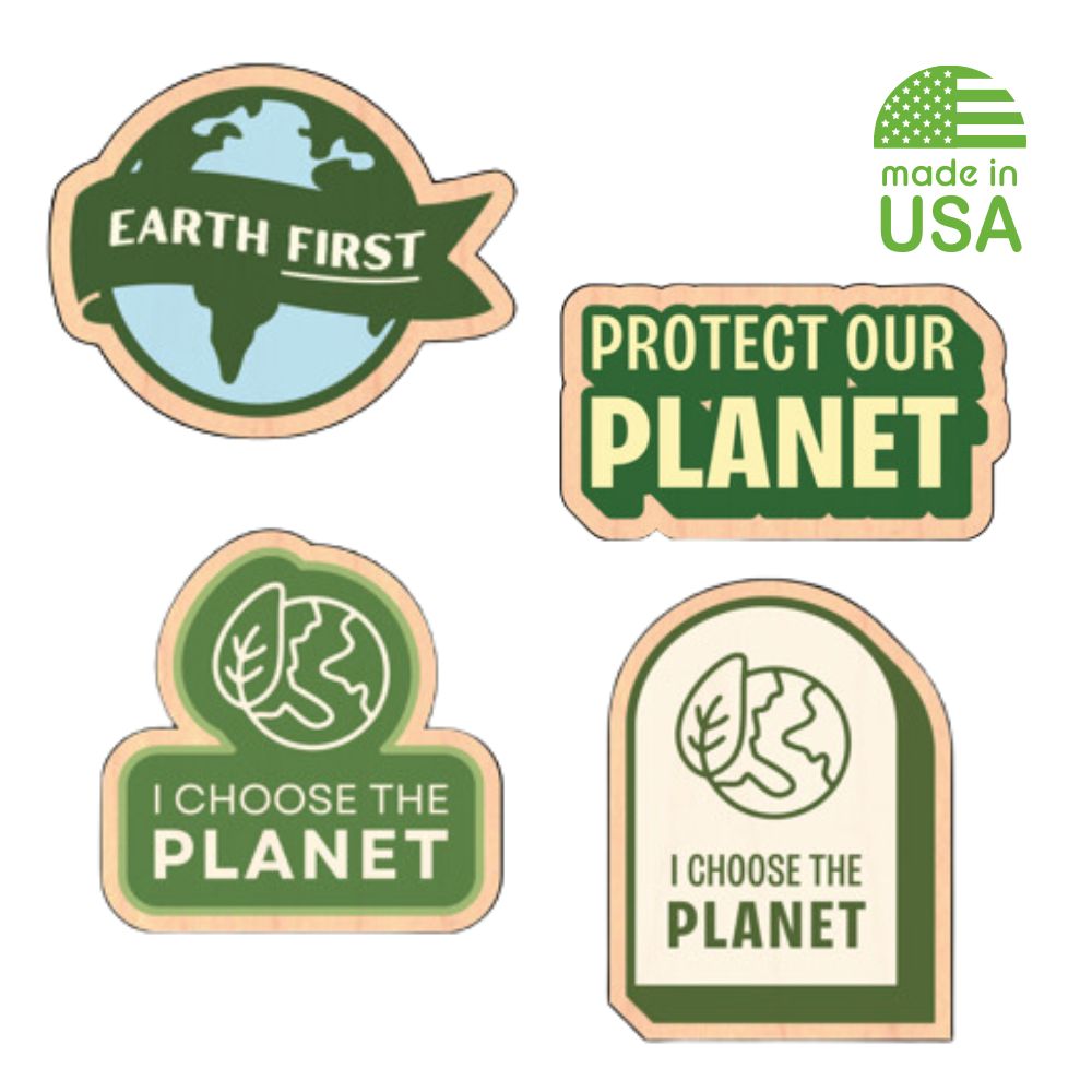 Eco Exclusive Earth Day Wood Decal Stickers | USA Made | 4 Square Inches