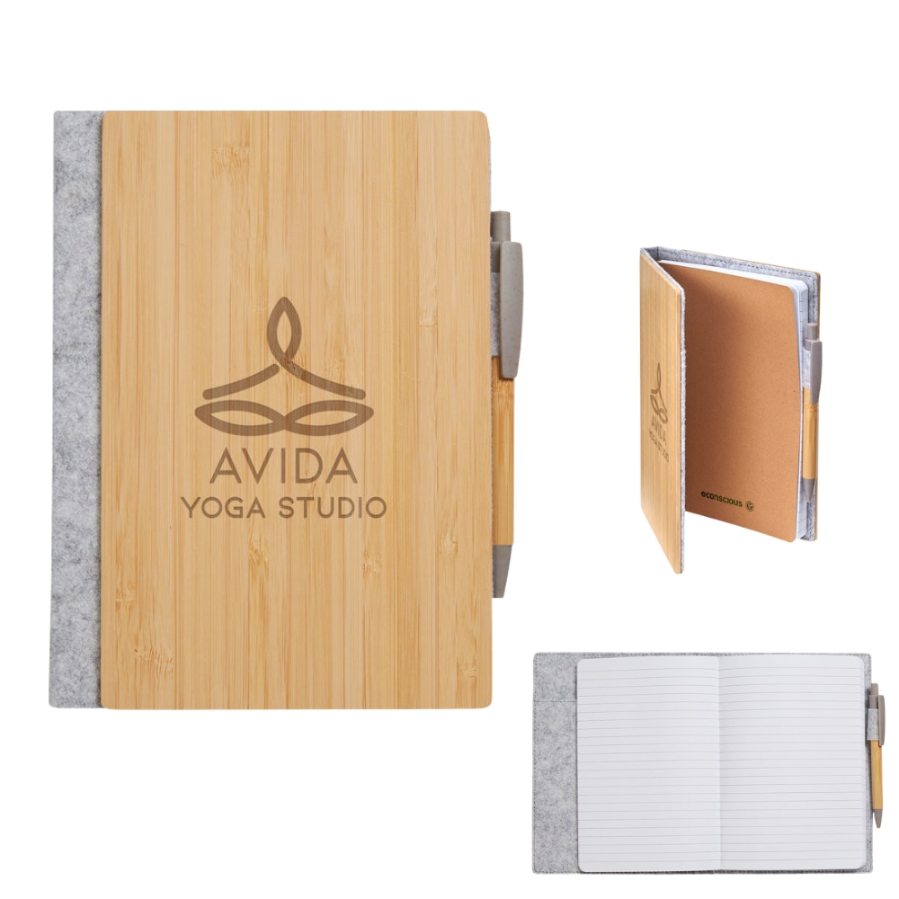 Recycled Felt and Bamboo Refillable Notebook with Pen | 9x6