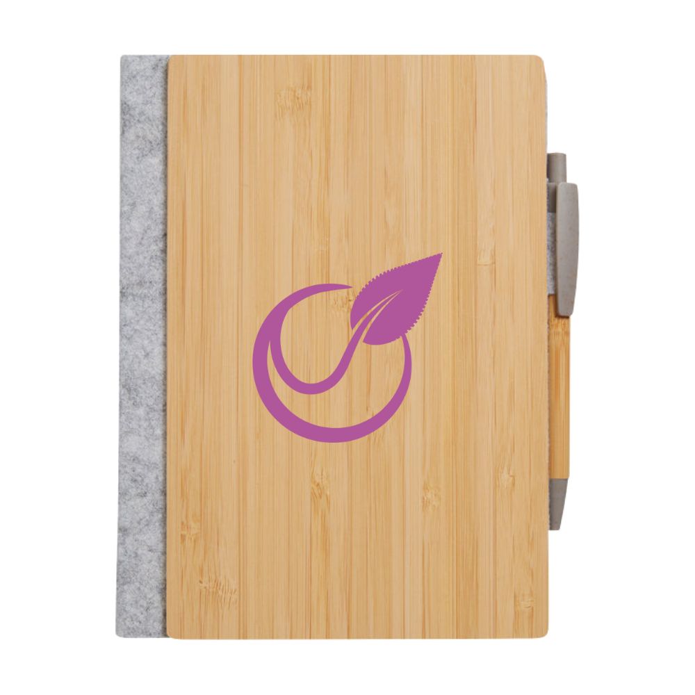 Recycled Felt and Bamboo Refillable Notebook with Pen | 9x6