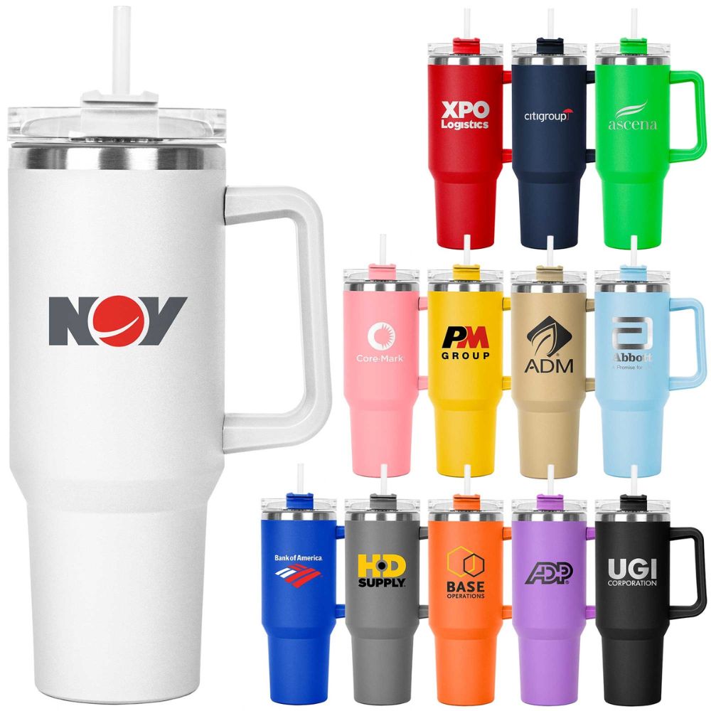 XL Insulated Travel Tumbler with Handle and Straw Lid | 40 oz