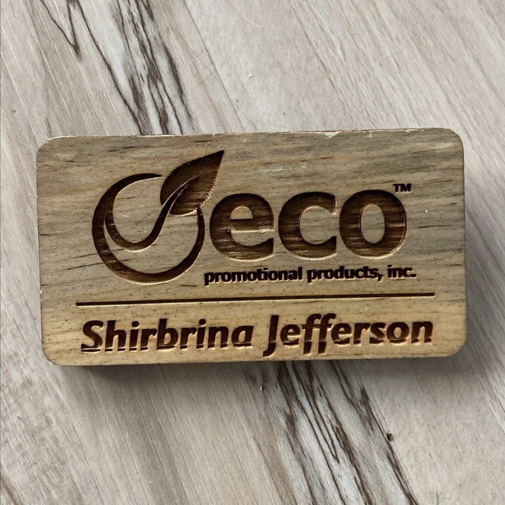 USA Made Custom Recycled Wood Name Badges Laser Engraved