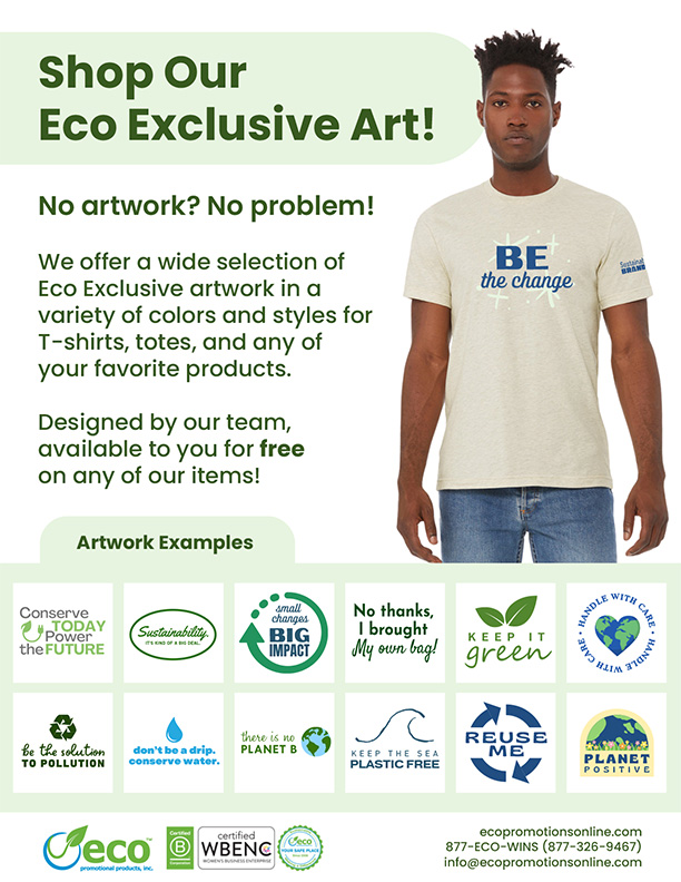 Environmental logos for custom branded promotional products