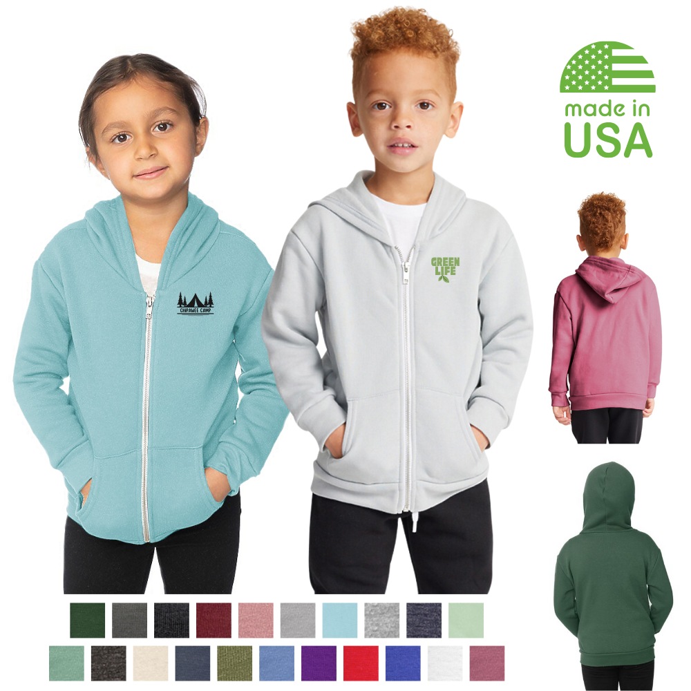 USA made toddler sustainable branded hoodie