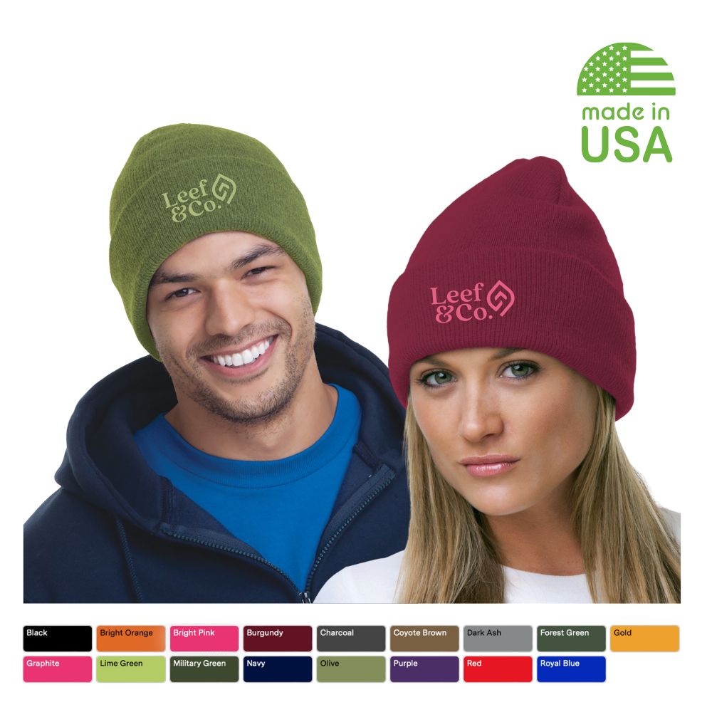 USA Made Beanie Cuffed Hat | Embroidered