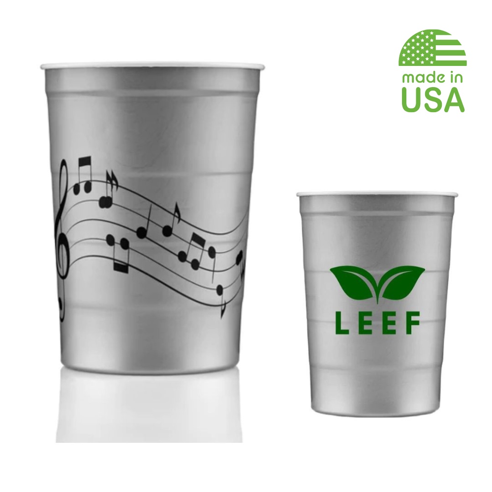Recycled stainless steel cup with logo