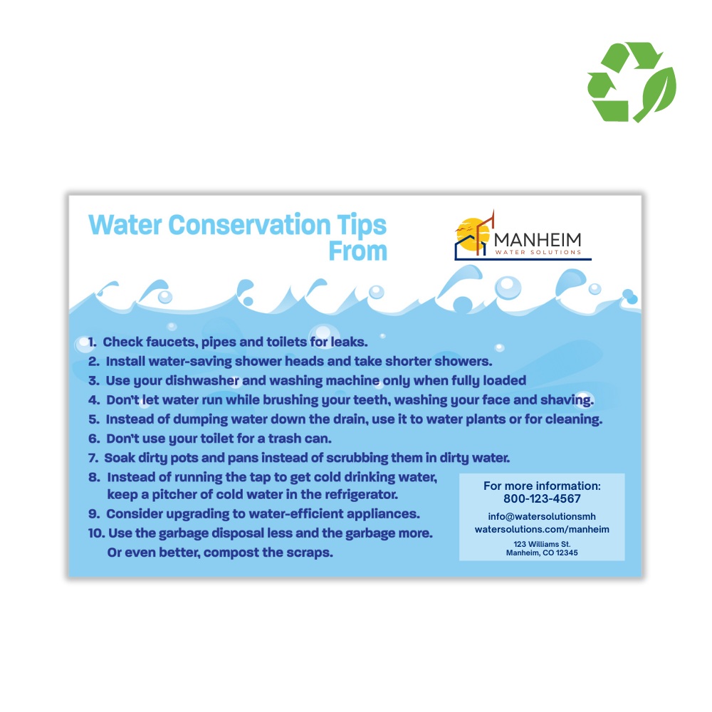USA Made Water Conservation Tips Recycled Magnet  4" x 6"