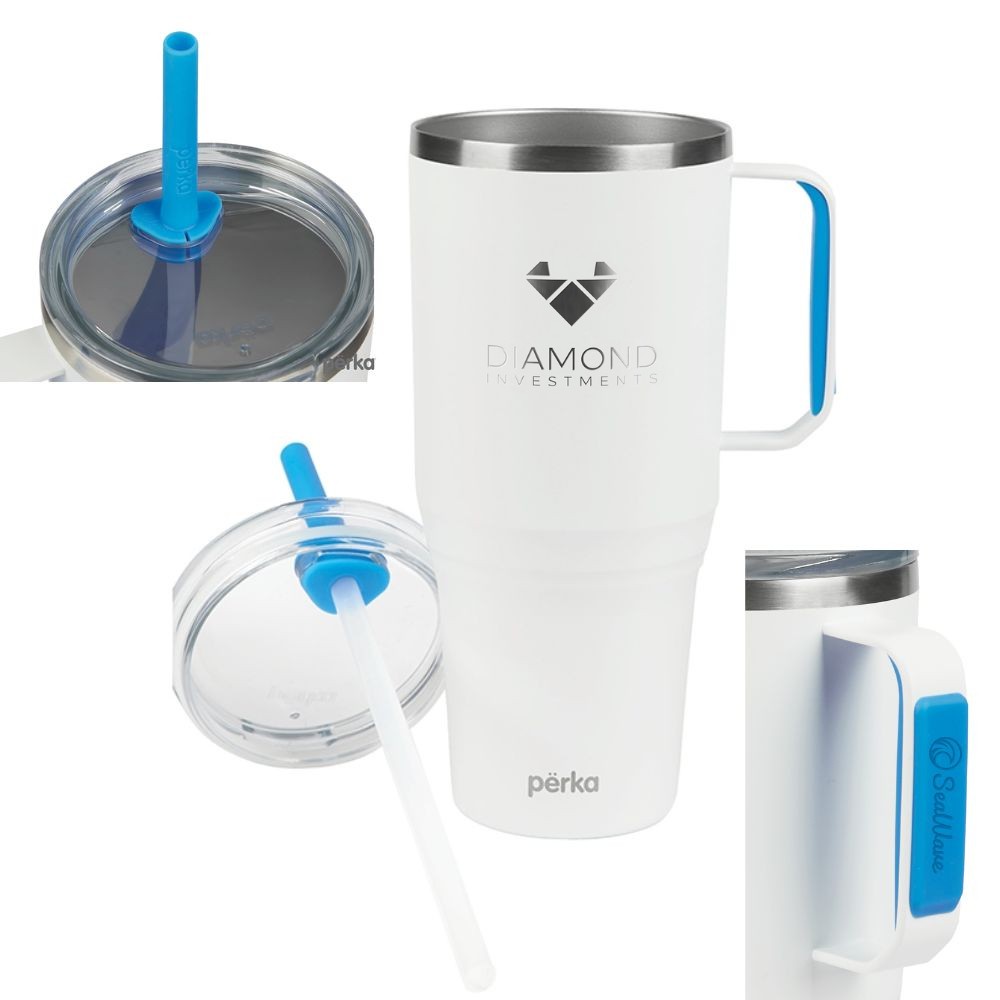 36 oz Perka® Recycled Stainless Steel Insulated Travel Handle Mug