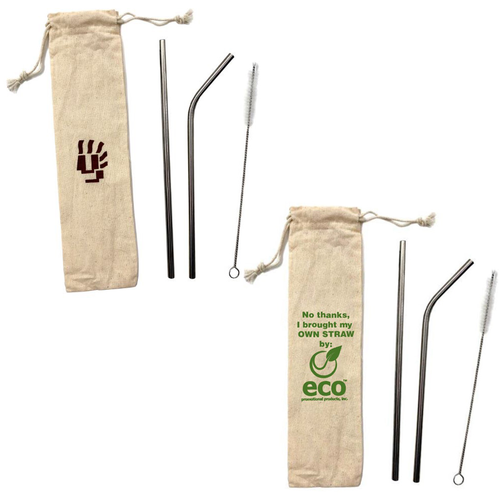 Stainless Steel Reusable Straw Set in Cotton Pouch