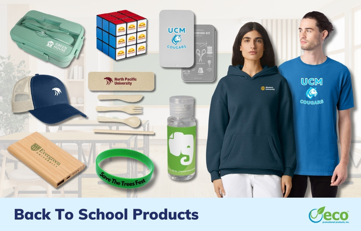 Back to School Promotional Products for Schools and Universities - t shirt, sweatshirt, rubiks cube, hand sanitizer, silicone wristband, cutlery set, hat, bamboo power bank, sweatshirt, sewing kit, lunch box set