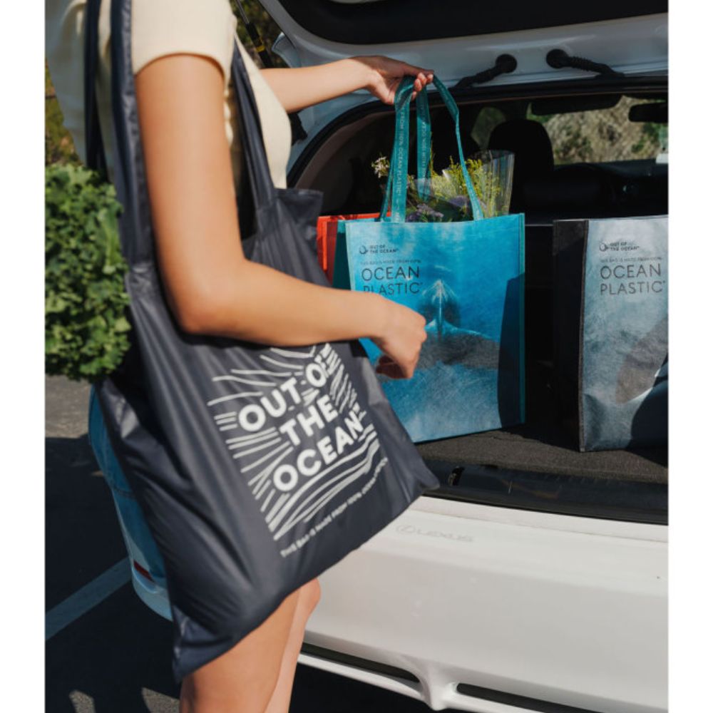 Out of the Ocean® 100% Recycled Ocean Plastic Foldaway Tote | 17x16