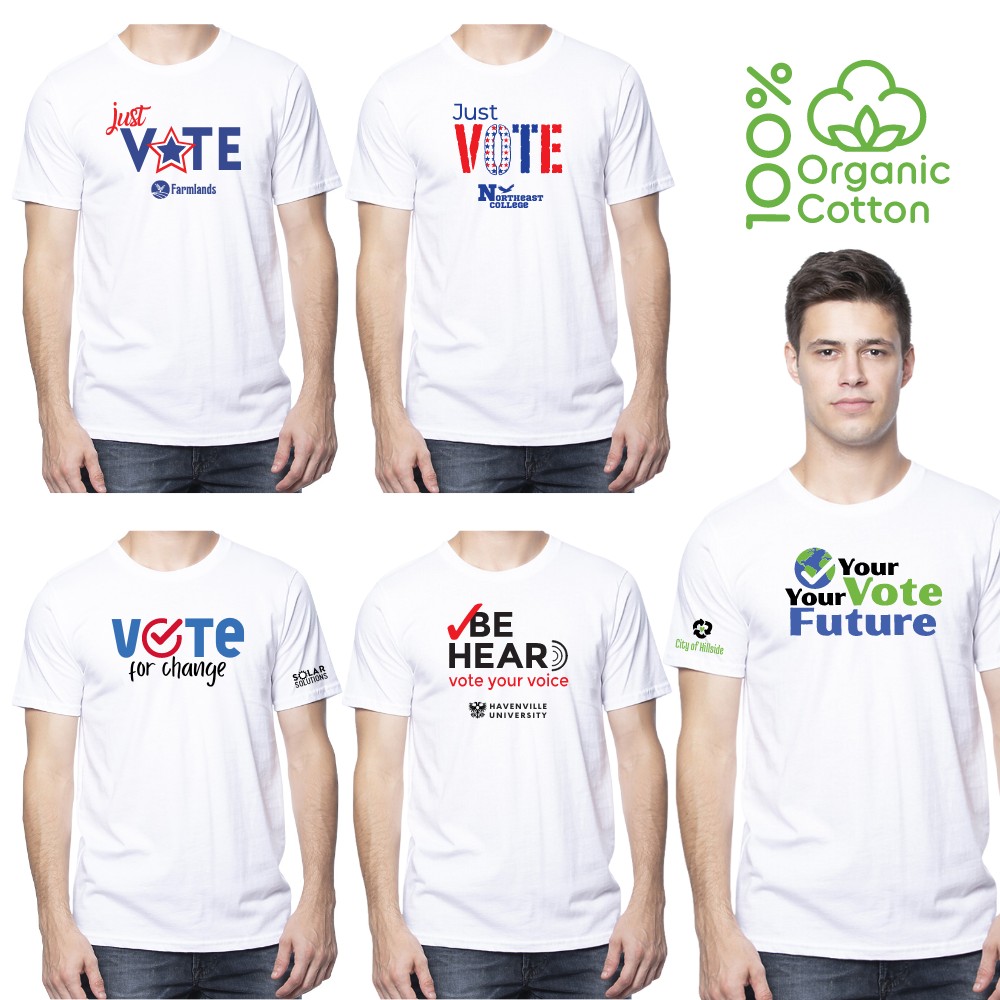 USA Made 100% Organic Cotton Adult White Voter T-Shirt Options
