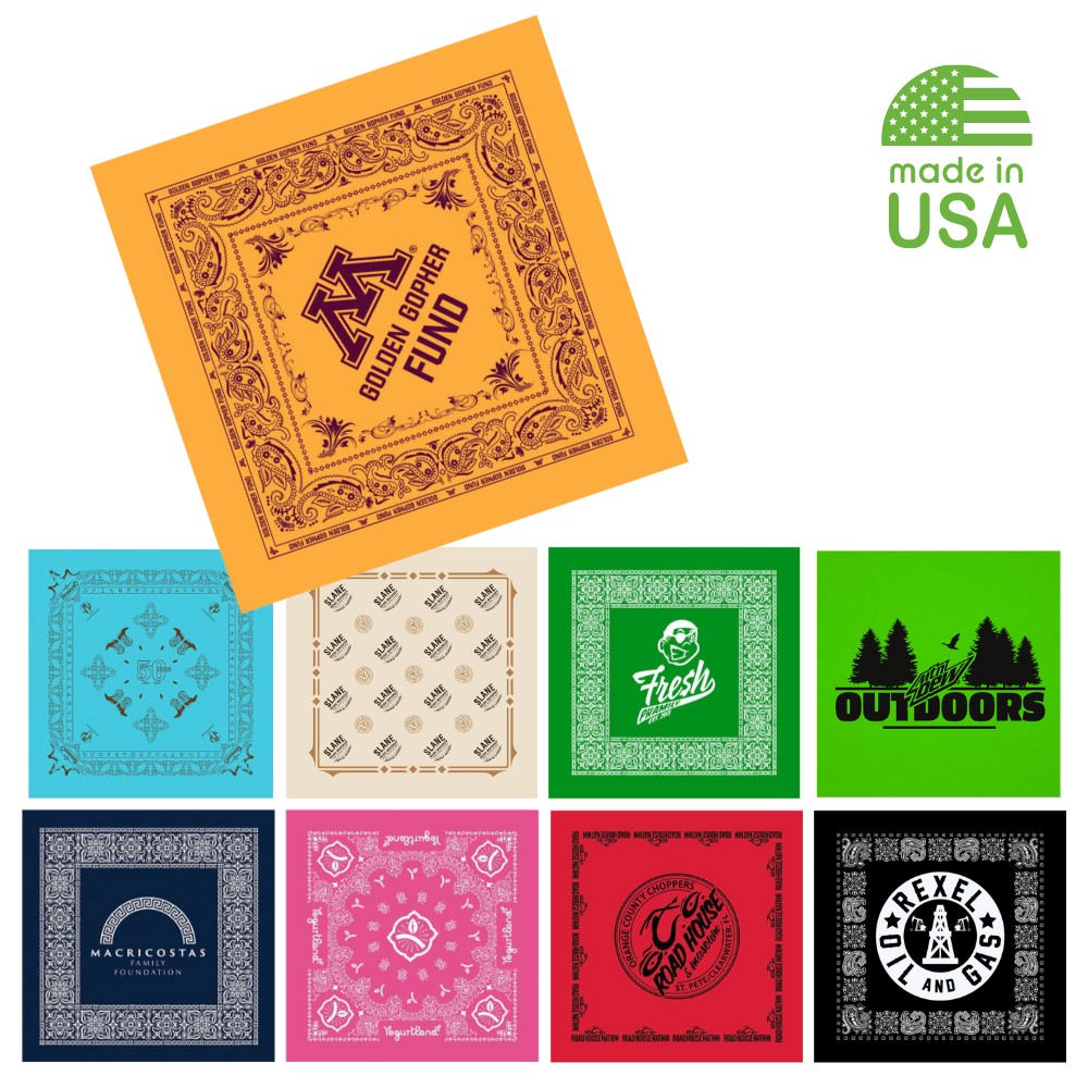 Custom 22" x 22" Unisex Cotton Bandana | USA Made 