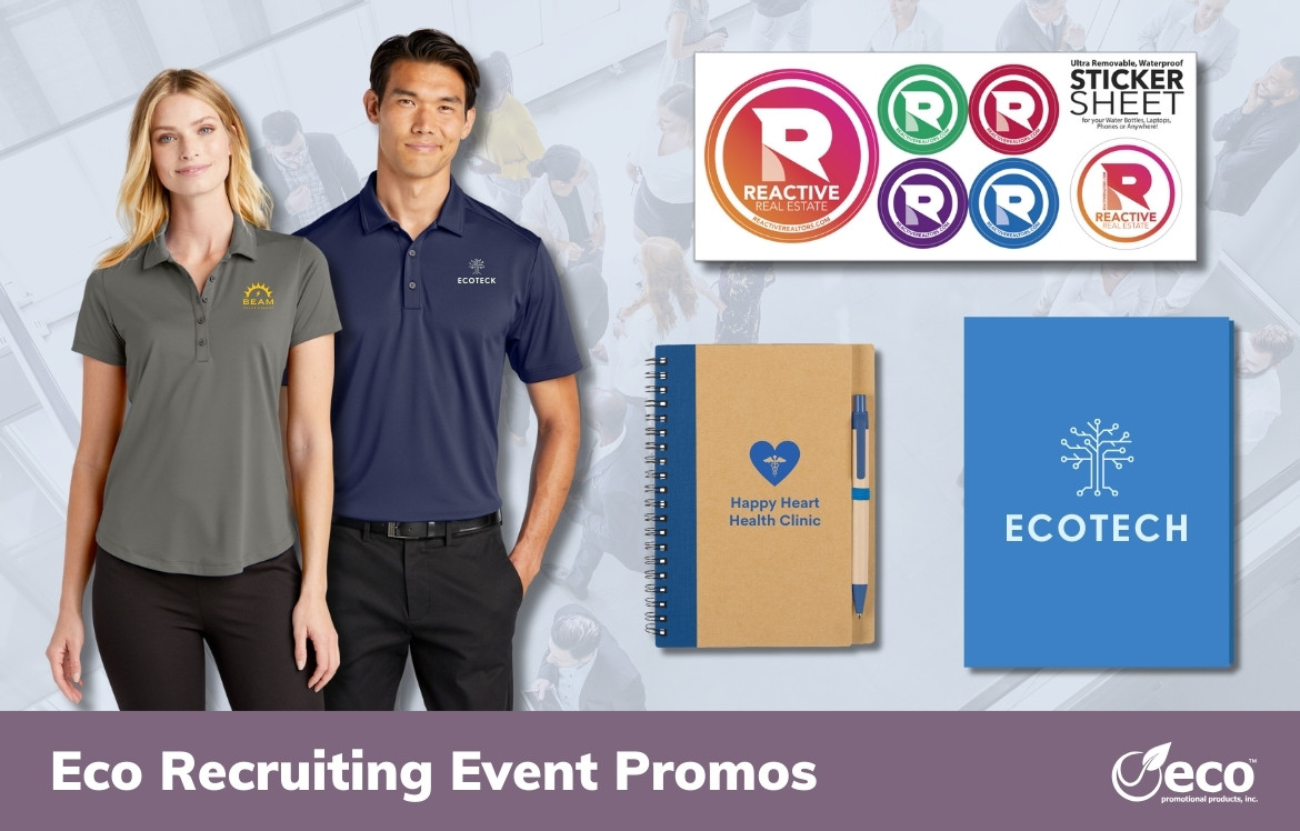 Recruiting events promotional products - polos, stickers, folder, notebook