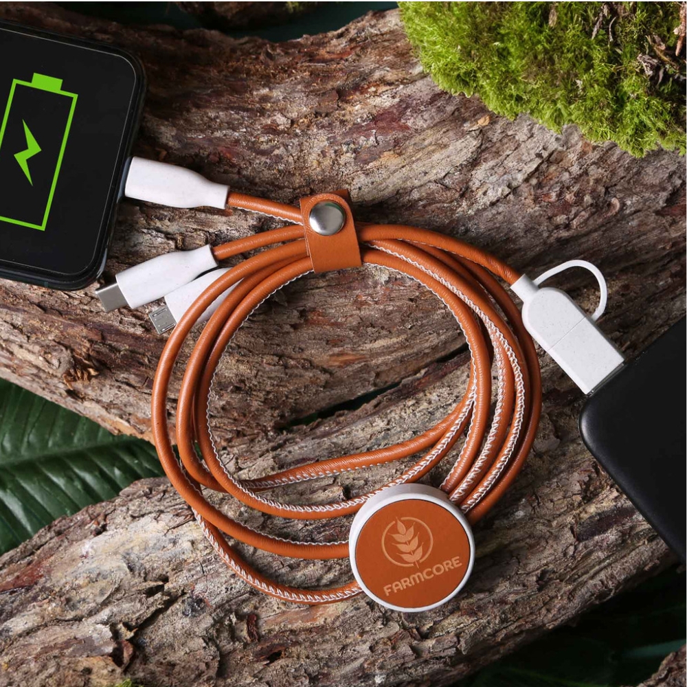 Recycled Plastic & Recycled Leather 3-in-1 Charging Cable Cord Set