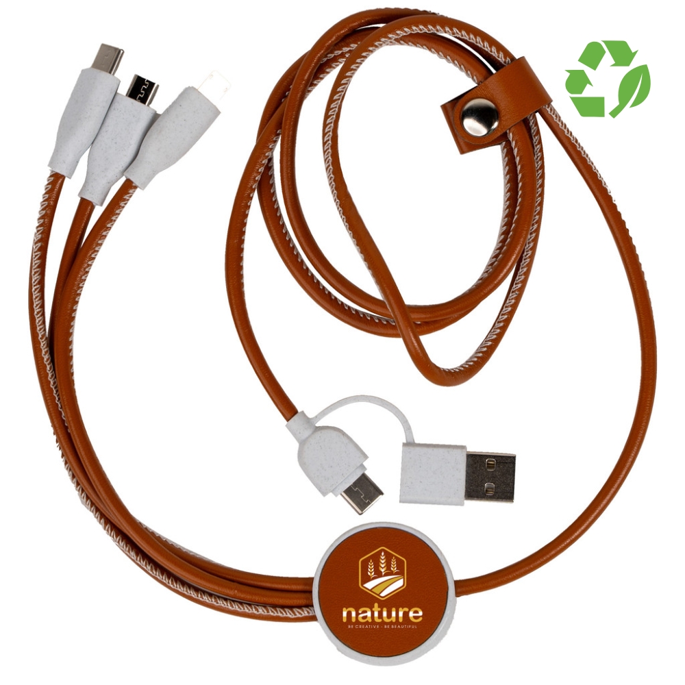 Recycled Plastic & Recycled Leather 3-in-1 Charging Cable Cord Set