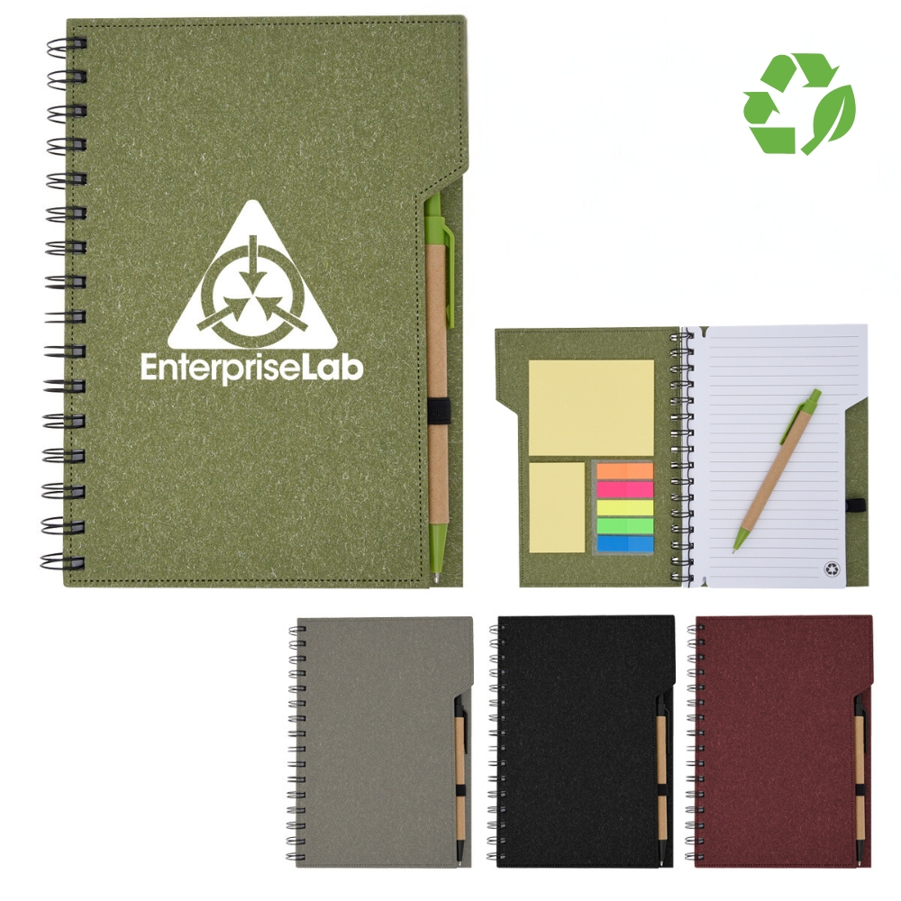 Recycled Spiral Notebook Set Notebook Set with Sticky Notes Eco Notebook