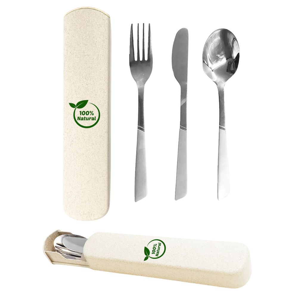 Stainless Steel Utensil Set in Wheat Straw Case