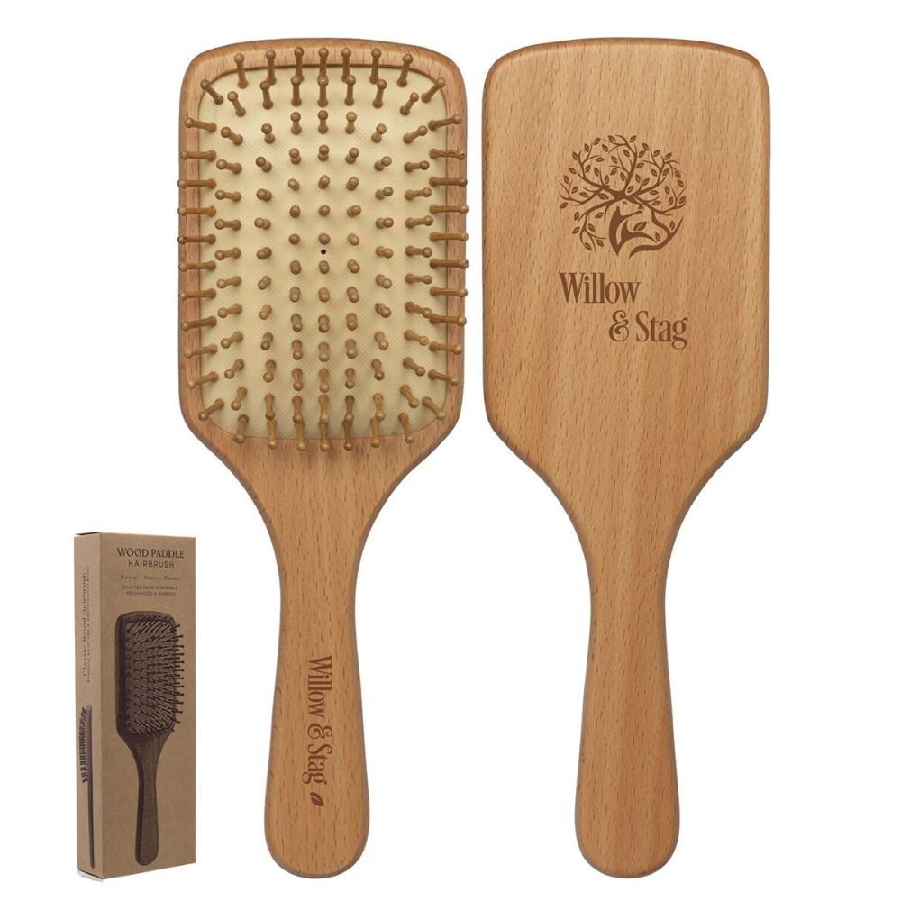 Branded Wood and Bamboo Paddle Hairbrush 