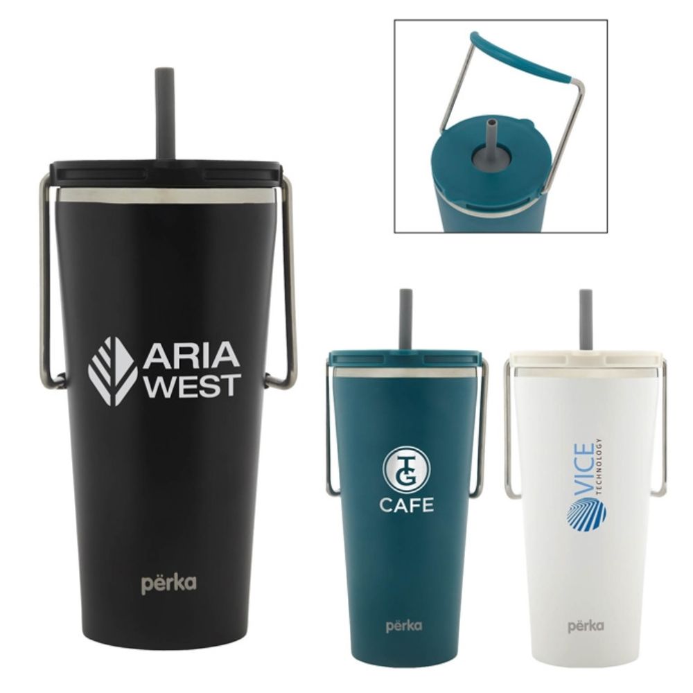 Perka® Recycled Double Wall Travel Mug with Carry Handle | 20 oz