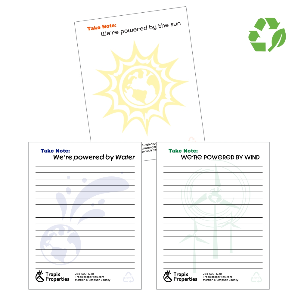 Eco Exclusive Energy Awareness USA Made Recycled Scratch Notepad