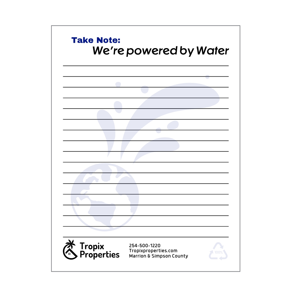 Eco Exclusive Energy Awareness USA Made Recycled Scratch Pad | Water