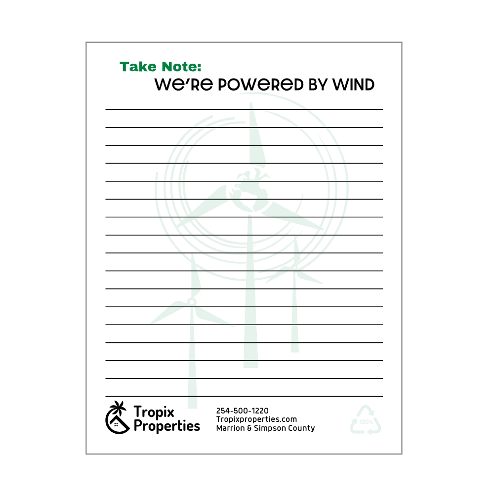 Eco Exclusive Energy Awareness USA Made Recycled Scratch Pad | Wind