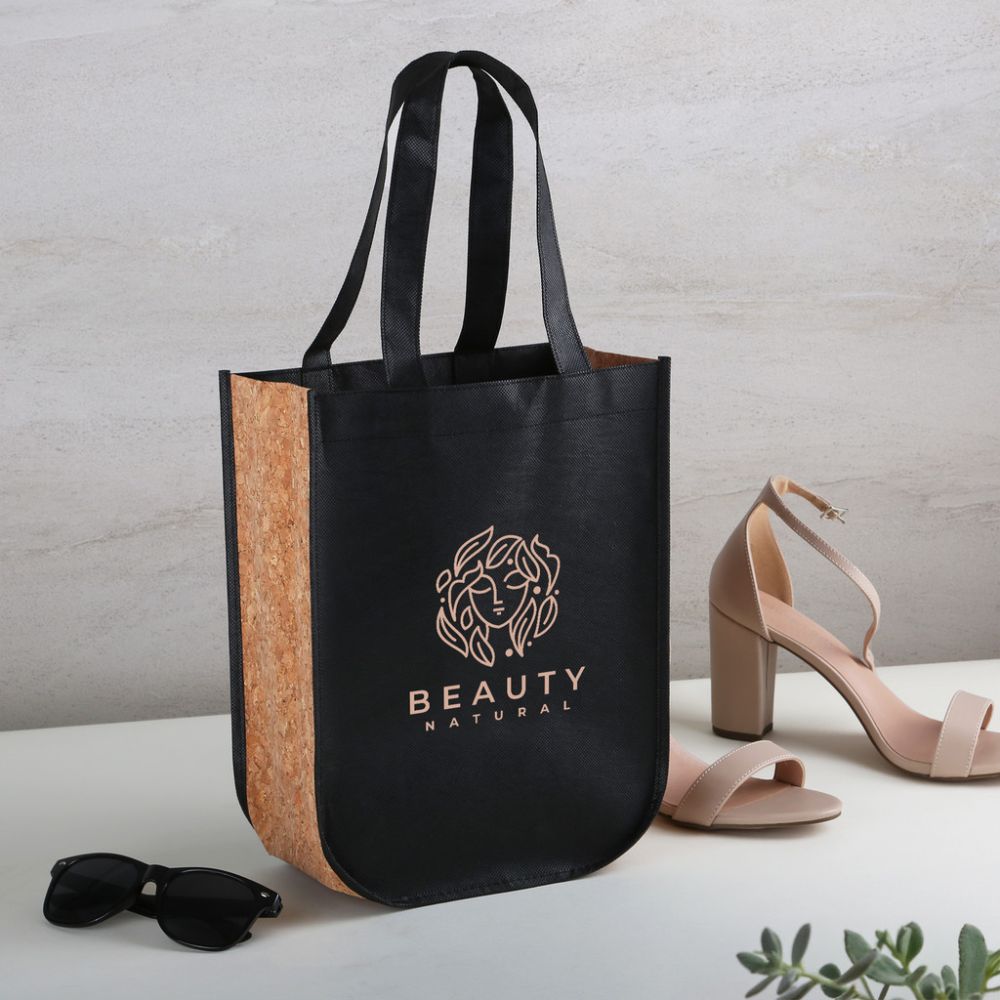 Recycled Plastic and Cork Fashion Tote Gift Bag | 9x12x5