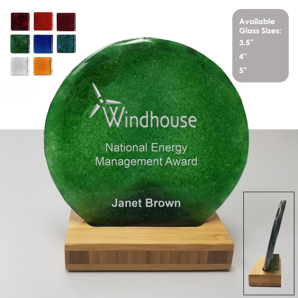 USA Made Recycled Glass Bamboo Base Award | Multi-Sizes | 6"