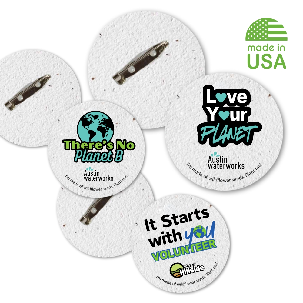 USA Made Seed Paper Button Pins Earth Day