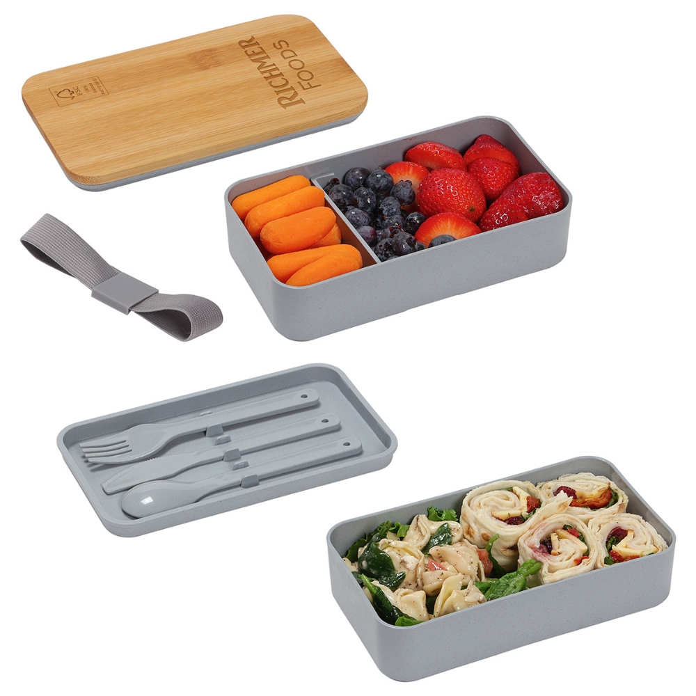 FSC Certified Bamboo Stacked Bento Lunch Set with Utensils