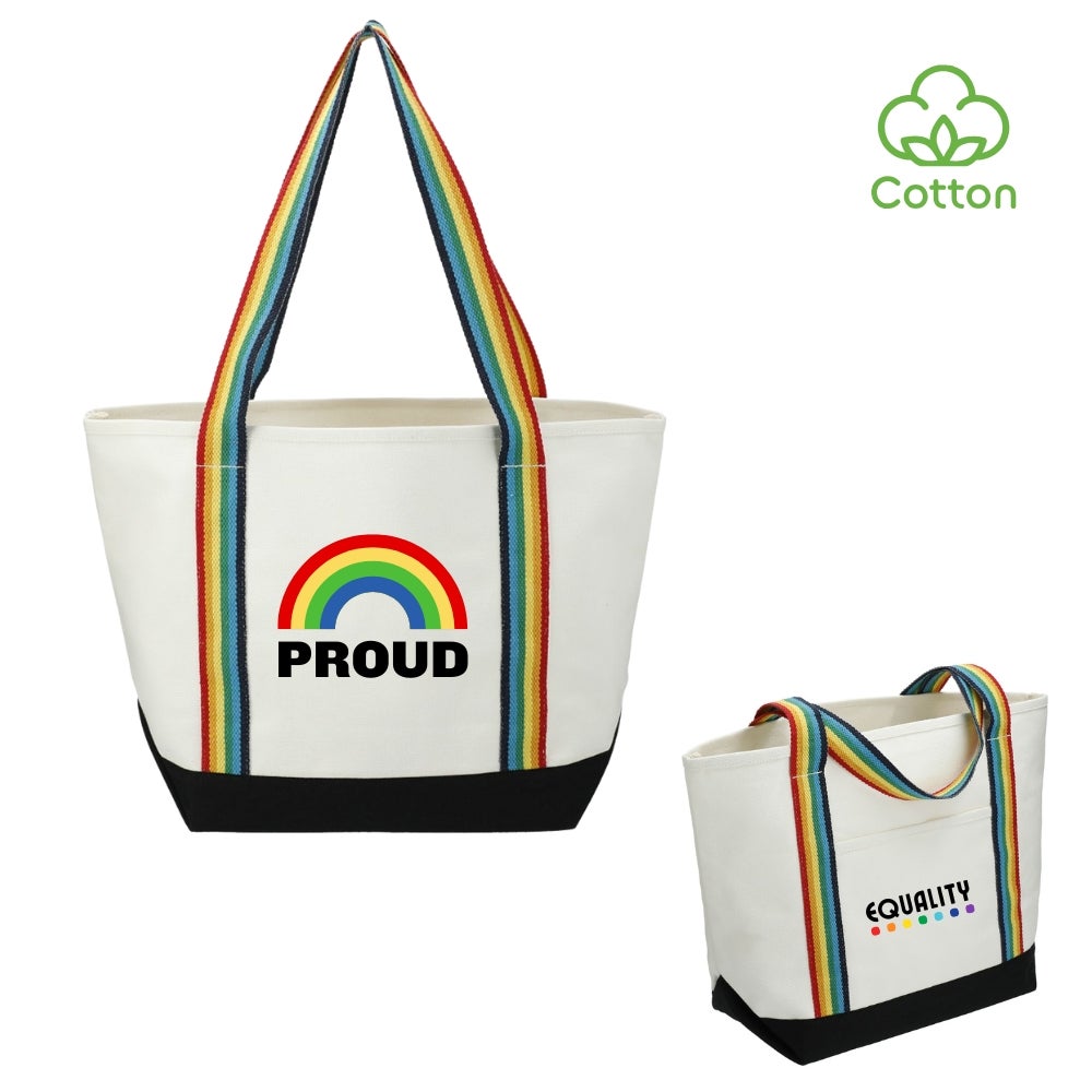 Custom Rainbow Accent 18 oz Cotton Boat Tote