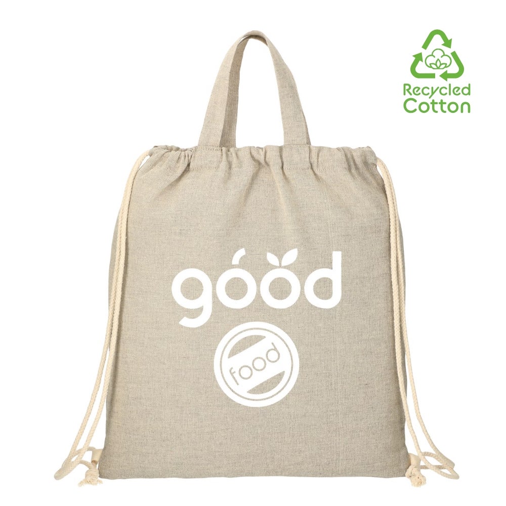 Recycled 5 oz Cotton Blend Drawstring Tote Bag | 15x16