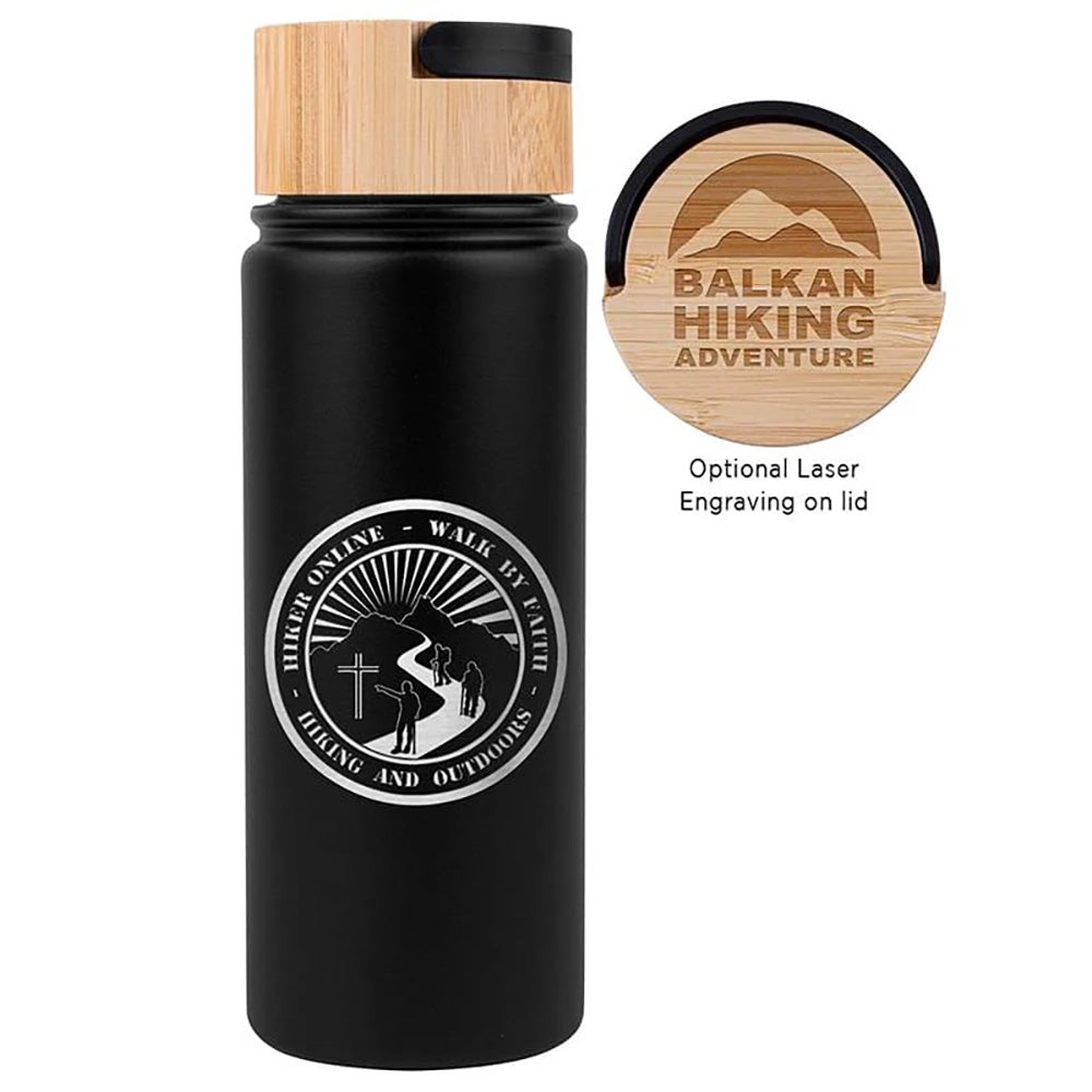 20 oz Stainless Steel Bottle with Carry Handle & Bamboo Lid | Engraved Lid