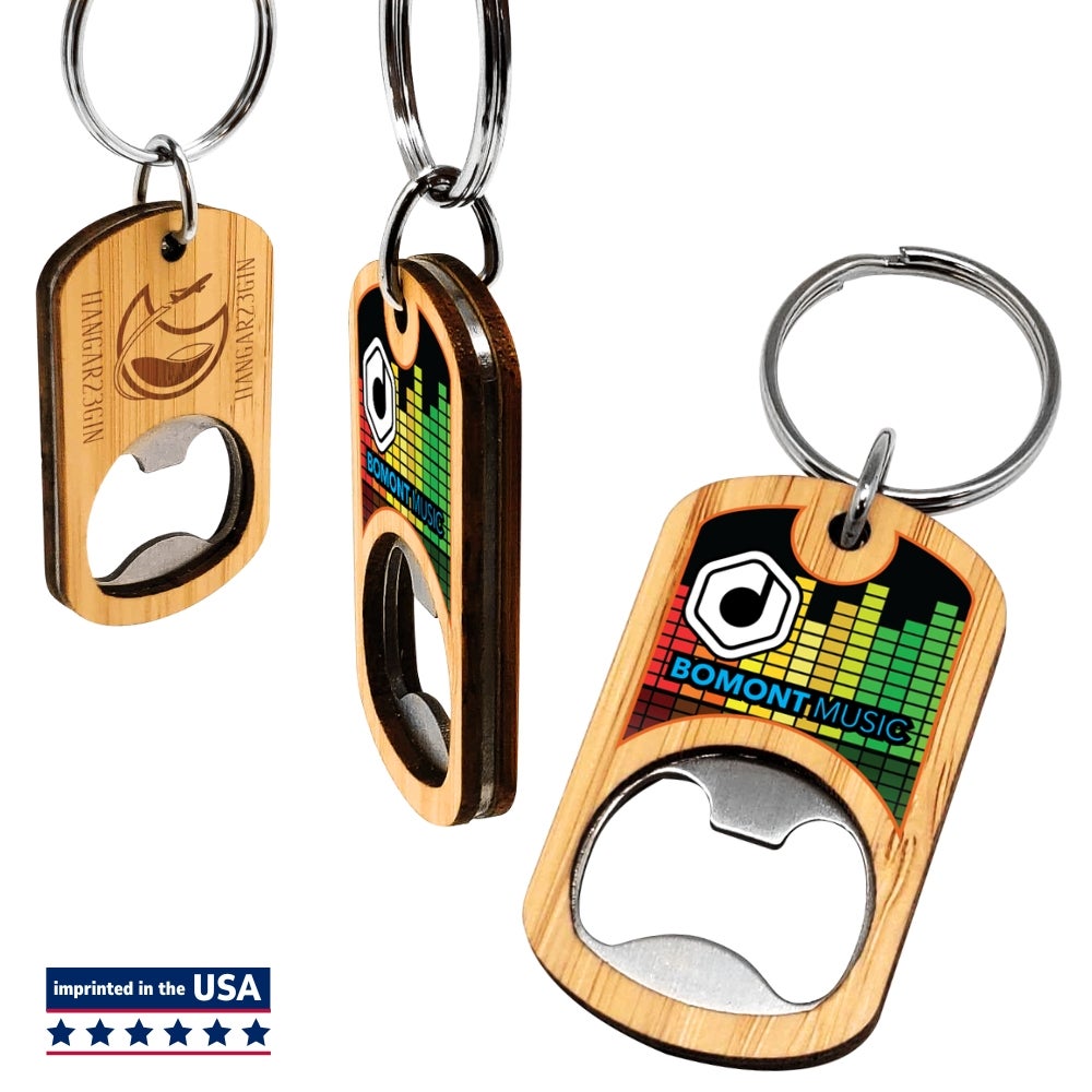 Custom Bamboo Bottle Opener Key Tag Key Ring