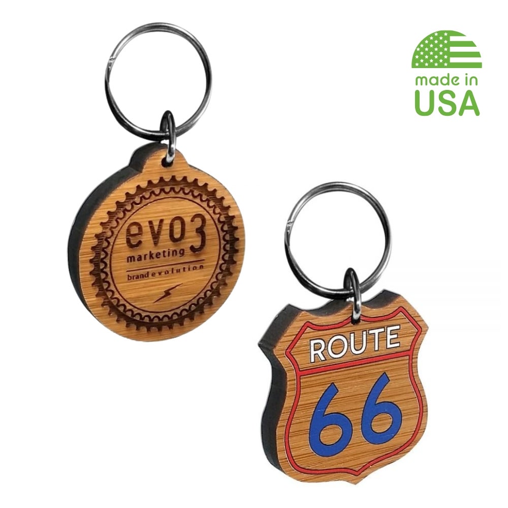 Custom Shaped Bamboo Wood Key Tag | USA Made | 4 Sq Inches