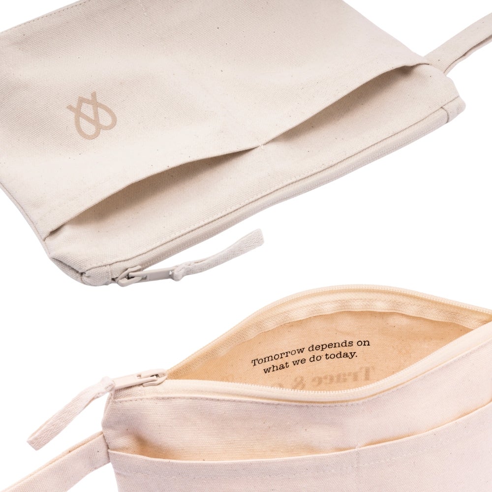AWARE™ Recycled Zippered Wrist Strap Pouch Close Up Two Pockets