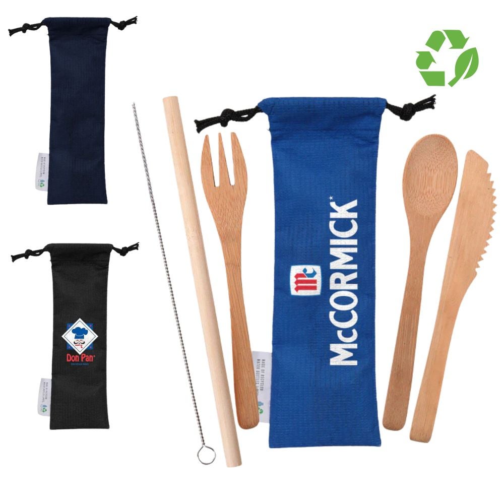 Bamboo Utensil and Straw Set in RPET Pouch