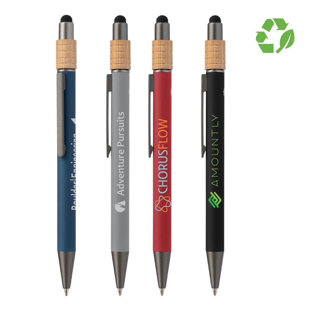 Recycled Aluminum Stylus Bamboo Spinner Fidget Pen