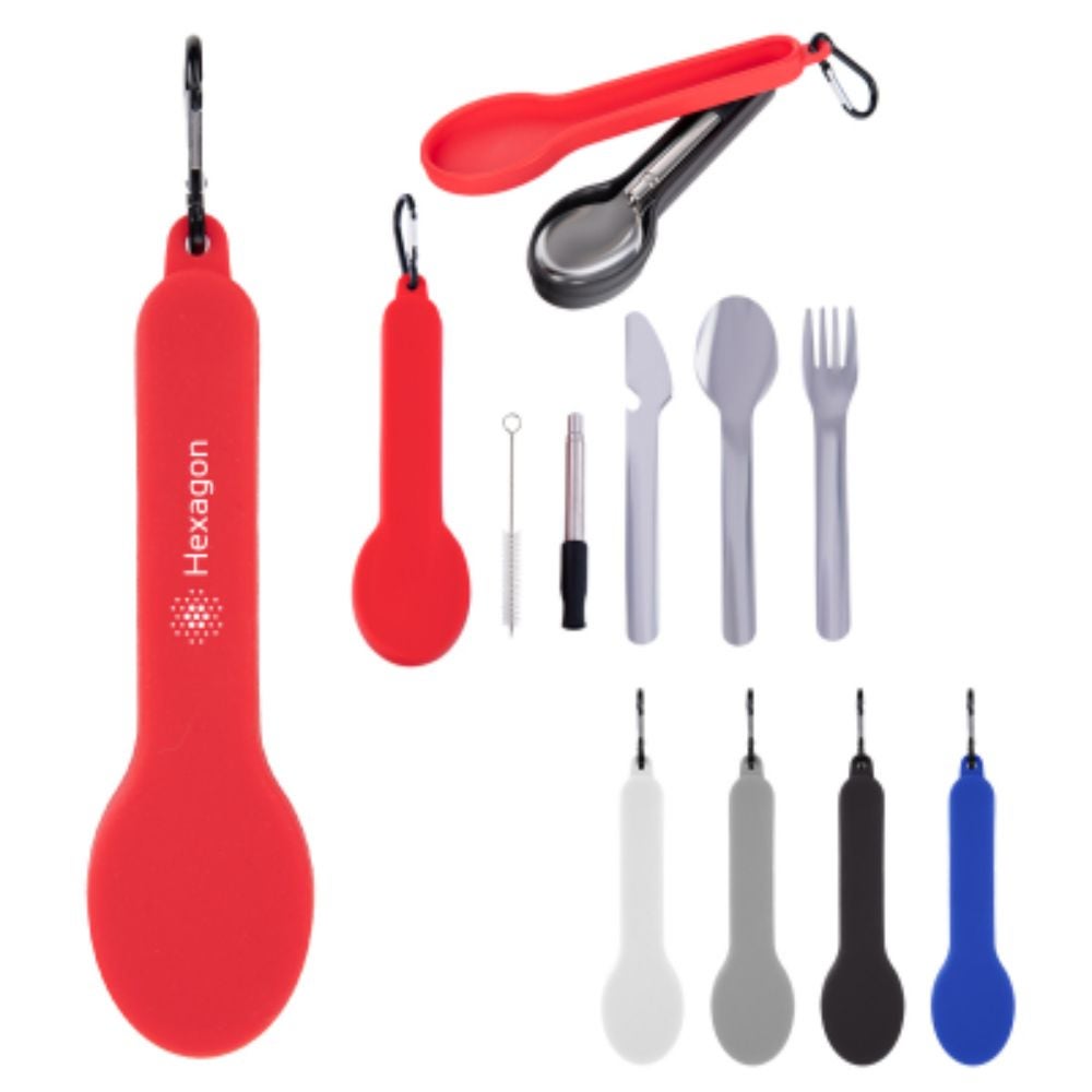 Travel Utensil Set in Silicone Carry Case with Carabiner