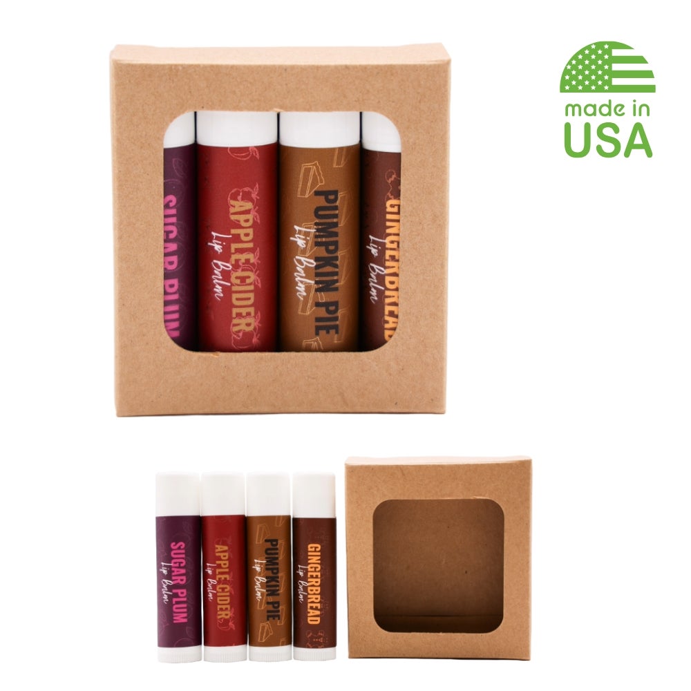 Custom Natural USA Made Holiday Lip Balm 4 Pack Limited Edition 2025