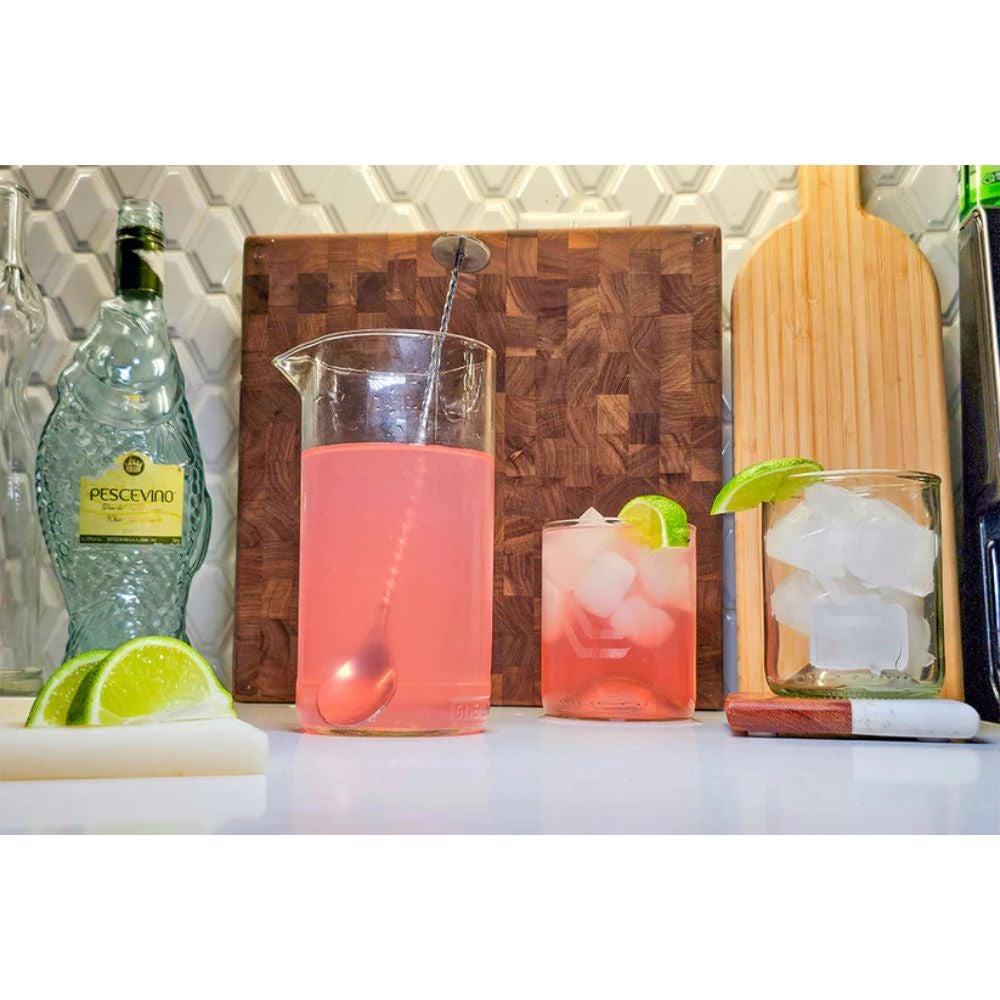 Recycled Glass Cocktail Mixer and Drinking Glass Set