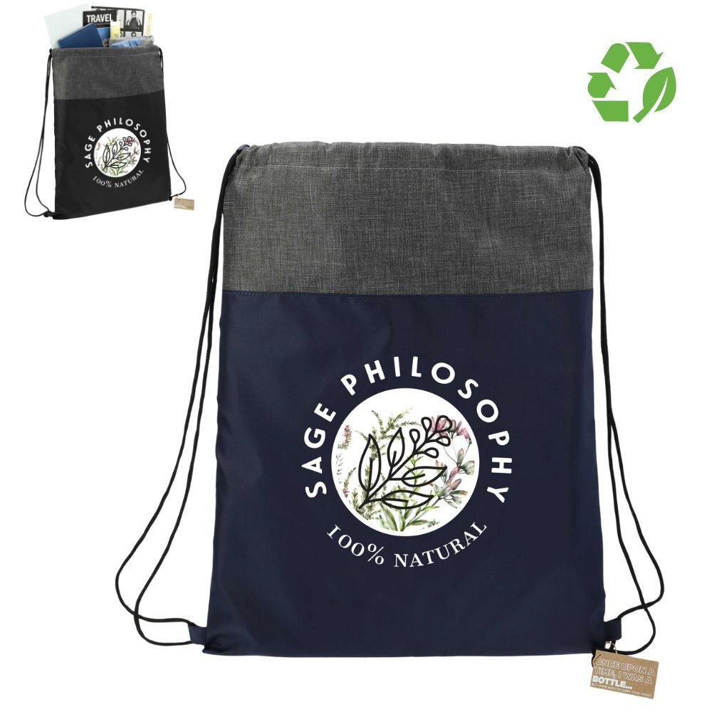 Recycled Two Tone Polyester Drawstring Bag | 18x14x1