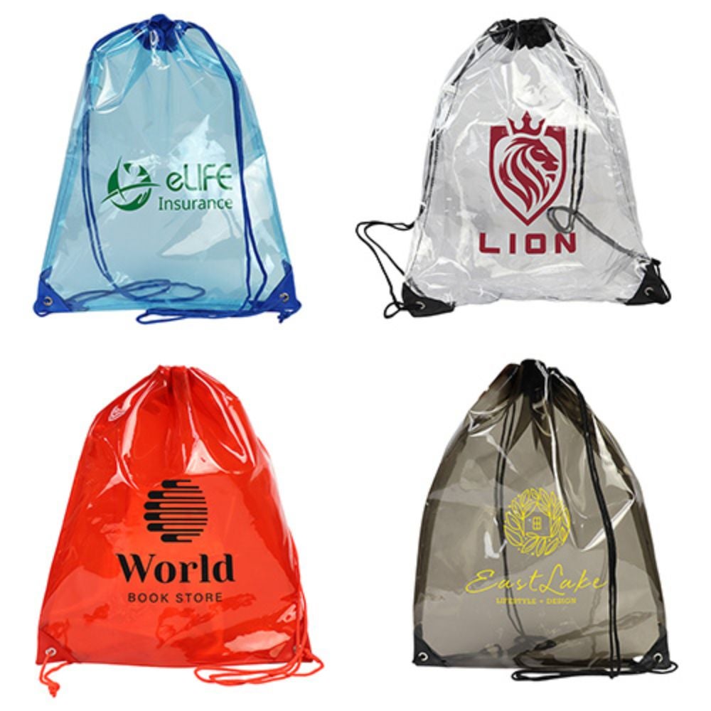 Reusable PVC Free Clear Drawstring Backpack | 14x18