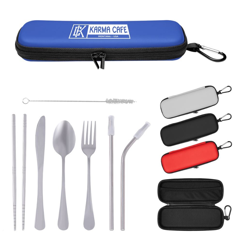 Stainless Steel Utensil Set in Travel Pouch with Carabiner